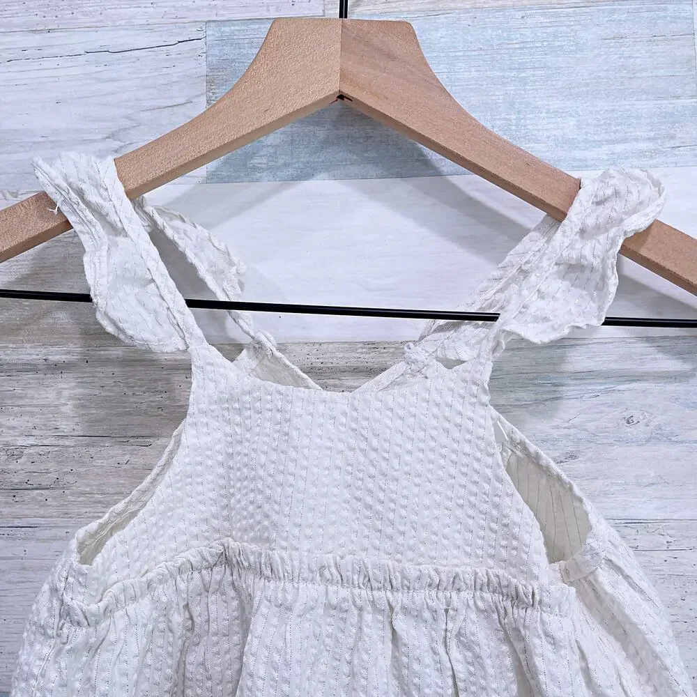 Tahari Girl Seersucker Ruffle Tiered Dress White Metallic Accent Toddler Girl 4T